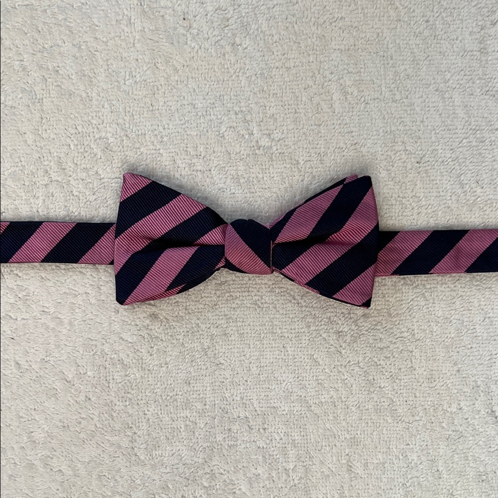 Stylish Boys Pink and Navy Striped Bow Tie, Adjustable Sizing (14 1/2 - 20)